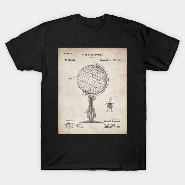 Atlas Globe Map Patent - World Traveler Teacher Classroom Art - Antique T-Shirt by patentpress